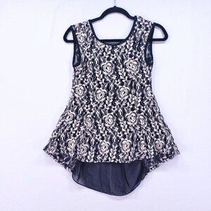 JULIE'S CLOSET Sleeveless Sheer Bow Back Roses Sz Large Blouse Tank Top Party